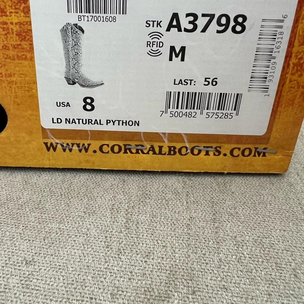 Corral Natural Python Boots Size 8 - Picture 8 of 8